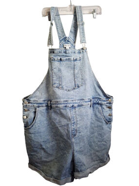 AVA & VIV Blue Denim Short Overalls Plus Size 24 boho summer fun shortalls